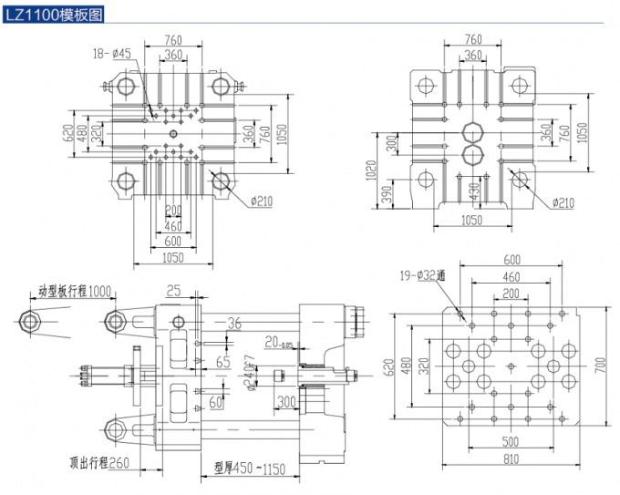 Ton Cold Chamber Hydraulic Pressure 1100 la specificazione di modellatura del piatto della macchina di pressofusione